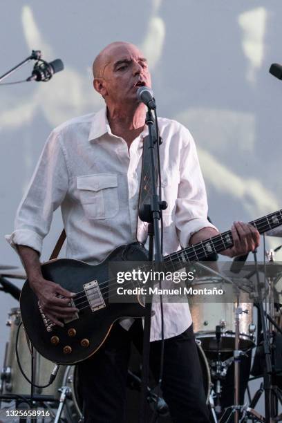 Singer and bass player Antonio Arias of Lagartija Nick performs on stage at Conde Duque on June 26, 2021 in Madrid, Spain.