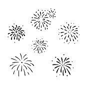 Vector fireworks silhouette illustration set