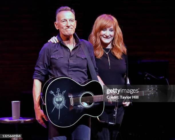 Bruce Springsteen and Patti Scialfa take a bow during reopening night of "Springsteen on Broadway" for a full-capacity, vaccinated audience at St....