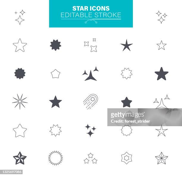 ilustraciones, imágenes clip art, dibujos animados e iconos de stock de iconos de estrella trazo editable. en los iconos del conjunto como la celebración, la estrella que cae, los fuegos artificiales, centelleo, resplandor - celebrities