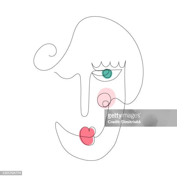 one line drawing face surreal design. - woman line art stock illustrations