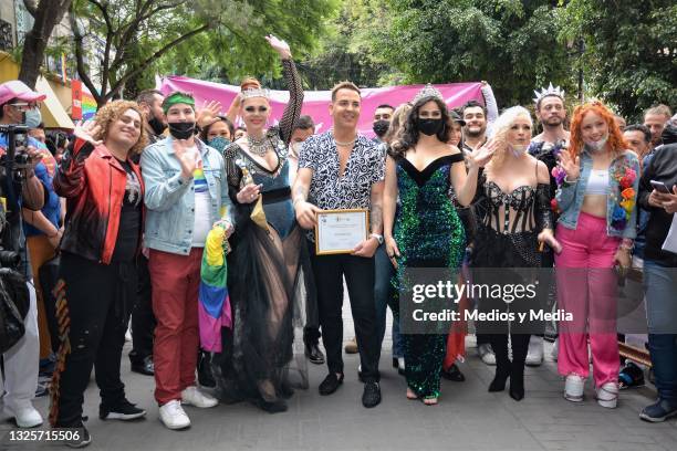 Carmen Campuzano, Angelo Diep, Luz Elena González, Erika Alcocer and Majo Alcocer pose for photo during an event to recognize celebrities who support...