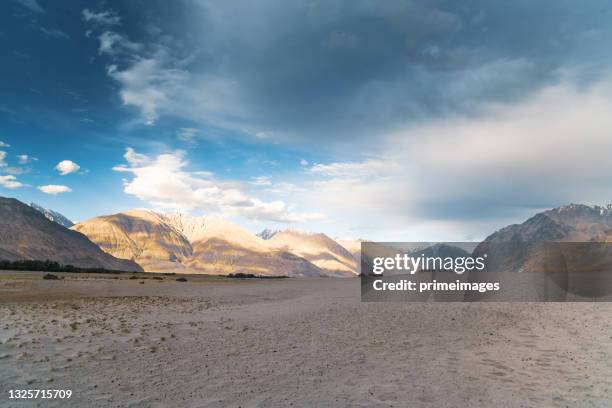 confluence of  nubra rivers in nubra valley in ladakh in indian himalayas - kashmir landscape stock pictures, royalty-free photos & images