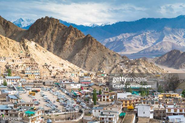 sunset and clearly sky of town at nubra valley leh cladakh, jammu and kashmir, india - leh stock pictures, royalty-free photos & images