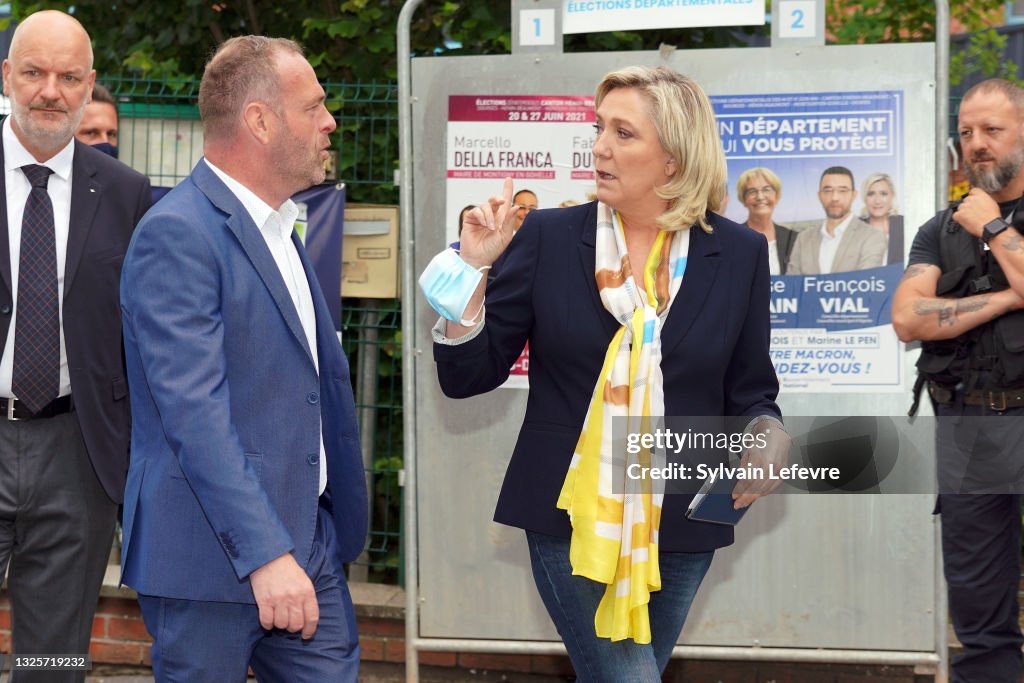 French Far-Right National Leader Marine Le Pen Votes For The Second Round OF France Regional Elections In Henin-Beaumont
