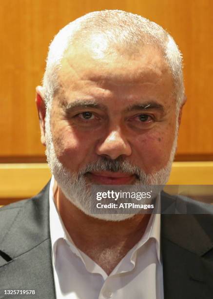 Ismail Haniya arrives at Beirut-Rafic Hariri International Airport on June 27, 2021 in Beirut, Lebanon. Haniya, leader of the Palestinian militant...