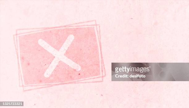 horizontal soft faded pink colored spotted cross or error or incorrect mark, sign or symbol inside a bordered or framed pastel slightly dark peach rectangle over peach vector backgrounds - accuracy icon stock illustrations