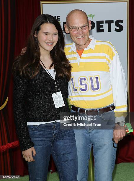 James Carville and daughter arrive at the Los Angeles premiere of "The Muppets" held at the El Capitan Theatre on November 12, 2011 in Hollywood,...