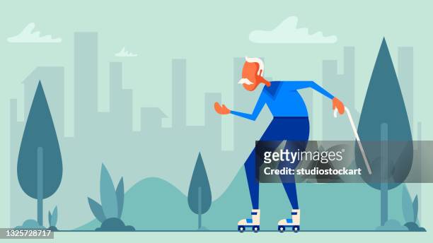 senior man inline skating - elderly exercising stock illustrations