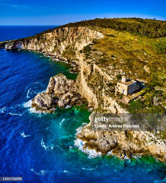 san domino lighthouse, tremiti islands, italy - isole tremiti stockfoto's en -beelden