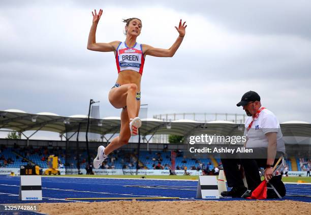 Olivia Breen of Portsmouth competes during the Womens Long Jump Final on Day Three of the Muller British Athletics Championships at Manchester...