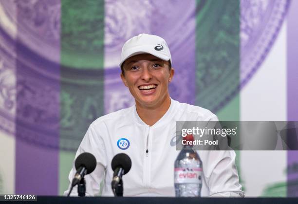 Iga Swiatek of Poland attends a virtual press conference ahead of The Championships - Wimbledon 2021 at All England Lawn Tennis and Croquet Club on...
