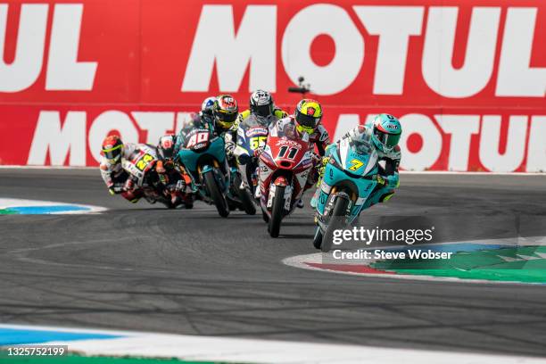 Moto3 rider Dennis Foggia of Italy and Leopard Racing leads the race during the Motul TT Assen race at TT Circuit Assen on June 27, 2021 in Assen,...