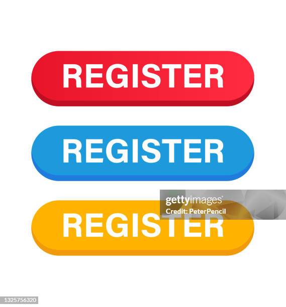 bildbanksillustrationer, clip art samt tecknat material och ikoner med register button color set. vector stock illustration - register