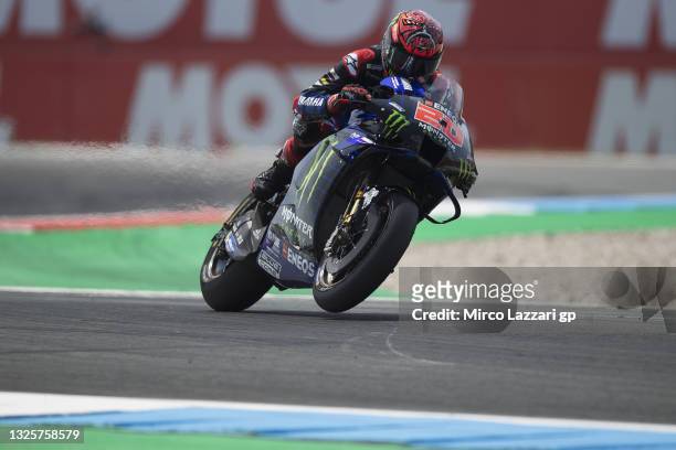 Fabio Quartararo of France and Monster Energy Yamaha MotoGP Team lifts the front wheel during the MotoGP race during the MotoGP of Netherlands - Race...