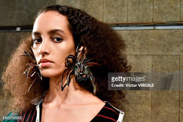 Model backstage at the Y/Project Ready to Wear Spring/Summer 2022 fashion show as part of the Paris Men Fashion Week on June 27, 2021 in Paris,...