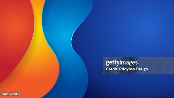 blue, yellow, red and orange abstract papercut geometric background. decoration papercut with wavy layers. abstract design template for brochures, flyers, magazine, business card, branding, banners, headers, book covers, notebooks background vector - yellow backdrop stock illustrations