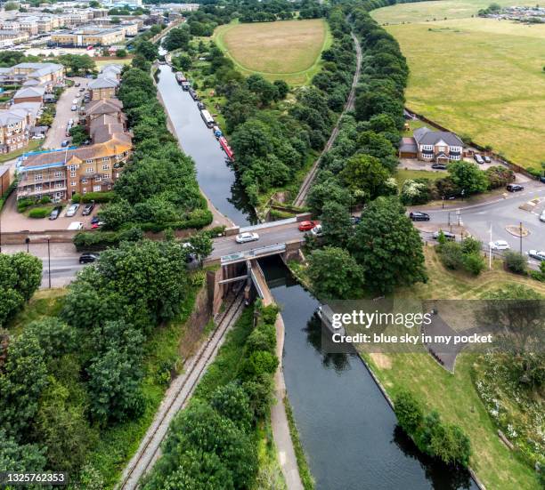 the famous three bridges, near hanwell london also known as windmill bridge - grand union canal stock pictures, royalty-free photos & images