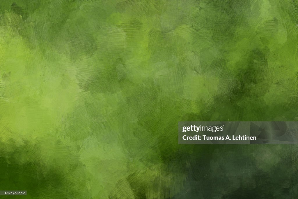 Abstract green oil painting background with brush strokes.