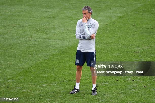 Luis Enrique, Head Coach of Spain looks on during the Spain Training Session ahead of the UEFA Euro 2020 Round of 16 match between Croatia and Spain...