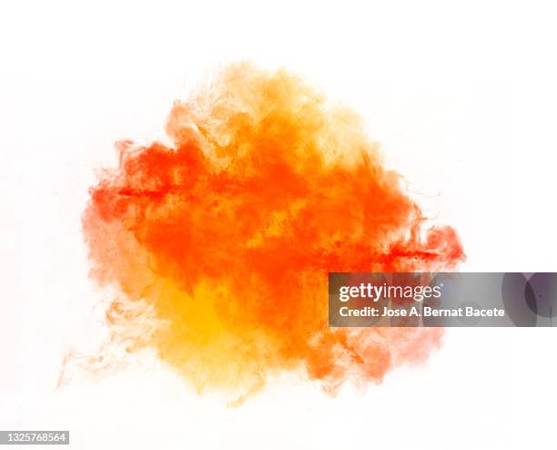 explosion, cloud of fire, smoke and sparks on a white background. - bang stock pictures, royalty-free photos & images