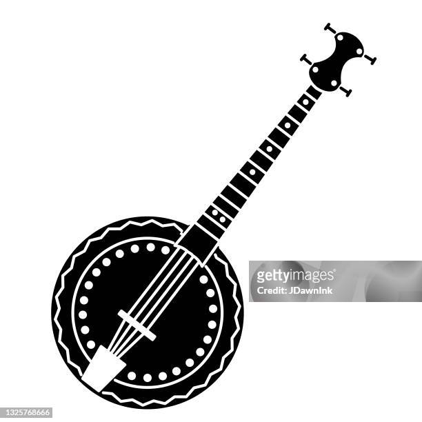 illustrations, cliparts, dessins animés et icônes de icône de ligne fine d’un instrument de musique banjo sur fond blanc - banjo