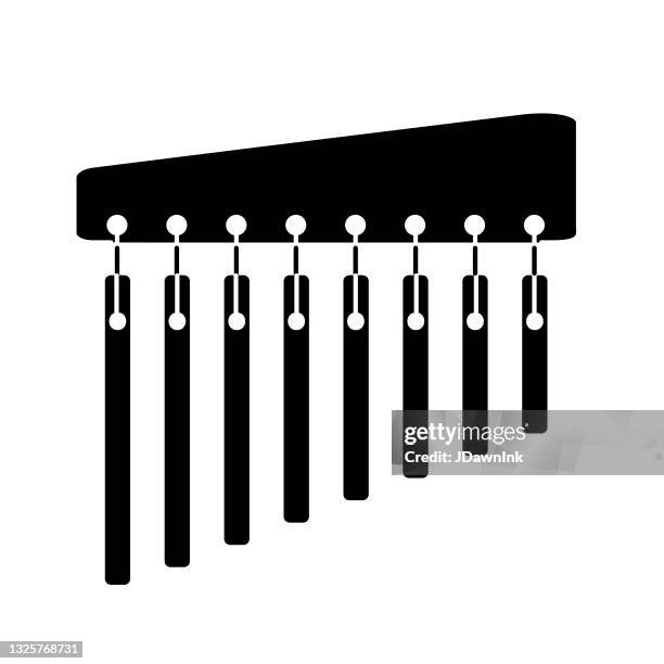 thin line icon of wind chimes music instrument on white background - wind chime stock illustrations