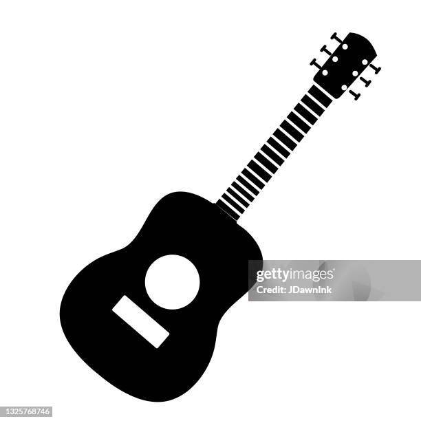 thin line icon of an acoustic guitar music instrument on white background - guitar 幅插畫檔、美工圖案、卡通及圖標