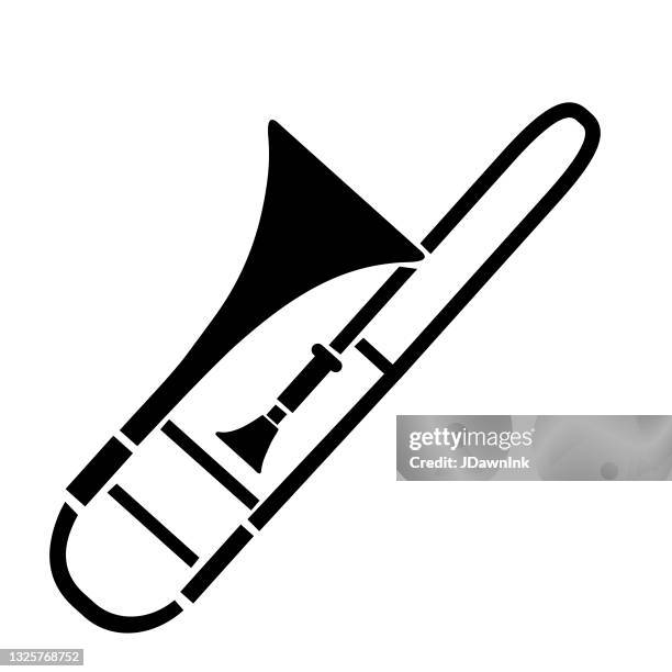 thin line icon of trombone music instrument on white background - trombone stock illustrations