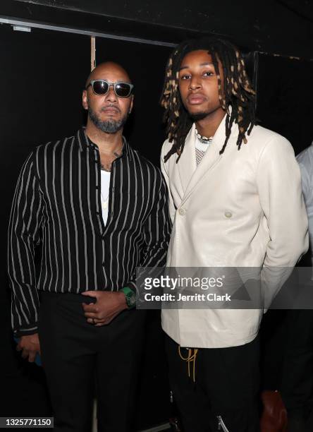 Swizz Beatz, recipient of the 2021 Culture Creatos Icon award poses backstage with his son Nasir at the Culture Creators Innovators & Leaders Awards...