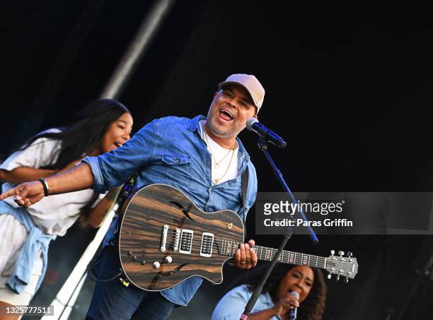 In this image released on June 27, Israel Houghton performs onstage at the Get Lifted Gospel Sunday Celebration during the 2021 ESSENCE Festival Of...