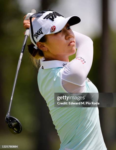 Lydia Ko of Australia plays her shot from the 15th tee during the final round of the KPMG Women's PGA Championship at Atlanta Athletic Club on June...