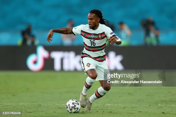 Renato Sanches of Portugal runs with the ball during the UEFA Euro 2020 Championship Round of 16 match between Belgium and Portugal at Estadio La...