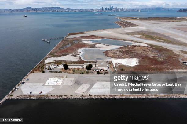 Parcel of land that was used as a taxiway is seen from this drone view at the former Naval Air Station Alameda in Alameda, Calif., on Tuesday, June...