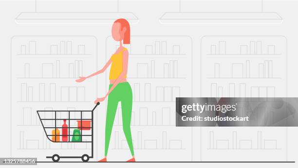 frau beim einkaufen im supermarkt - us zwischenwahl stock-grafiken, -clipart, -cartoons und -symbole
