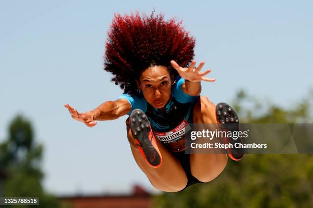 Taliyah Brooks competes in the Women's Heptathlon Long Jump during day ten of the 2020 U.S. Olympic Track & Field Team Trials at Hayward Field on...