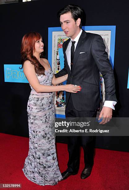 Actors Debby Ryan and Nicholas Braun arrive at Walt Disney Pictures Presents The Premiere Of "PROM" at El Capitan Theatre on April 21, 2011 in Los...