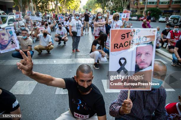 Several people during a rally called by STOP Racismo Region de Murcia, against racism, fascism and xenophobia, in Cartagena, on 27 June, 2021 in...