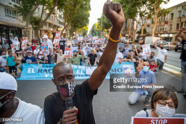 Several people during a rally called by STOP Racismo Region de Murcia, against racism, fascism and xenophobia, in Cartagena, on 27 June, 2021 in...