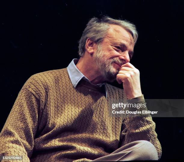 View of American composer and lyricist Stephen Sondheim onstage during an event at the Fairchild Theater, East Lansing, Michigan, February 12, 1997.