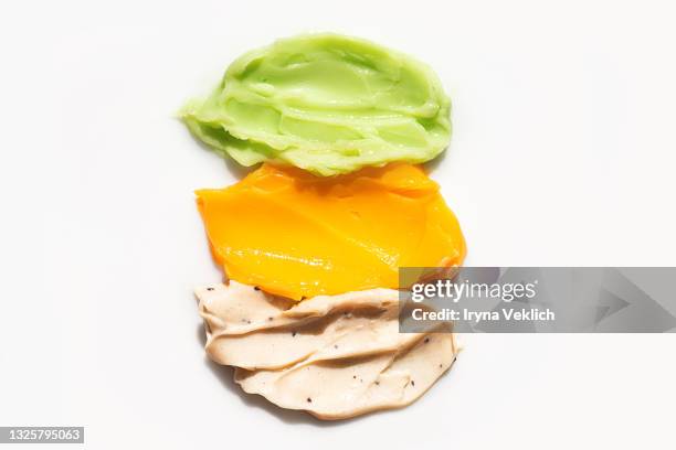 skincare scrub, hair mask and facial cream. - hair treatment stock pictures, royalty-free photos & images