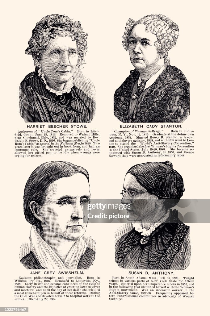 4 FAMOUS AMERICAN FRAUEN : HARRIET BEECHER STOWE; ELIZABETH CADY STANTON; JANE GREY SWISSHELM; SUSAN B. ANTONY -XXXL mit vielen Details-