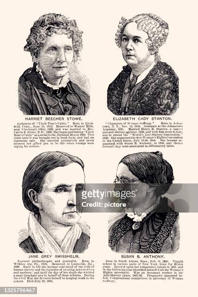 4 famous american women : harriet beecher stowe; elizabeth cady stanton; jane grey swisshelm; susan b. antony     -xxxl with lots of details- - author stock illustrations
