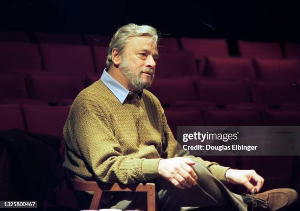 View of American composer and lyricist Stephen Sondheim onstage during an event at the Fairchild Theater, East Lansing, Michigan, February 12, 1997.