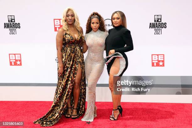 Mignon, KJ Smith, and Crystal Hayslett attend the BET Awards 2021 at Microsoft Theater on June 27, 2021 in Los Angeles, California.