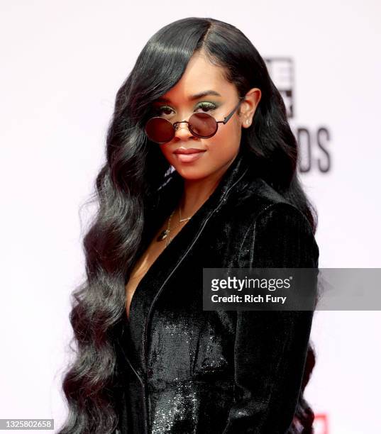 Attends the BET Awards 2021 at Microsoft Theater on June 27, 2021 in Los Angeles, California.