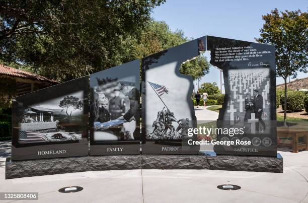 The Gold Star Families Memorial Monument, located outside on the grounds of the Ronald Reagan Presidential Library, is viewed on June 26 in Simi...