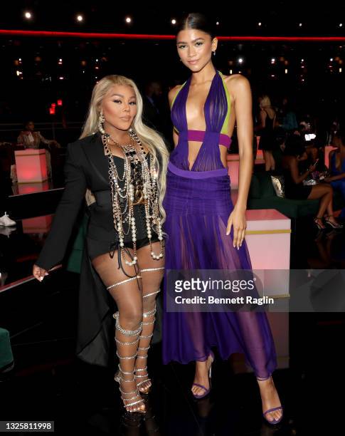 Lil' Kim and Zendaya attend the BET Awards 2021 at Microsoft Theater on June 27, 2021 in Los Angeles, California.