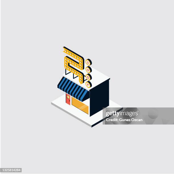 isometric retro shop building - storefront-for-art-and-architecture stock illustrations
