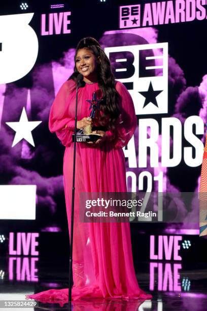 Jazmine Sullivan accepts the Album of the Year award onstage at the BET Awards 2021 at Microsoft Theater on June 27, 2021 in Los Angeles, California.
